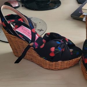 Anita Cherry-print Satin & Raffia Wedge Sandals In Cherry Multi Fabric